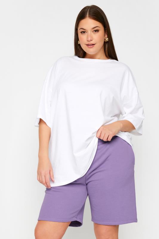 YOURS Plus Size Purple Jogger Shorts | Yours Clothing 1