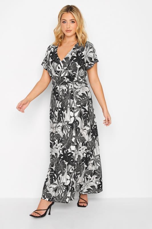 Plus Size  YOURS Curve Black & White Floral Leaf Print Front Tie Maxi Dress