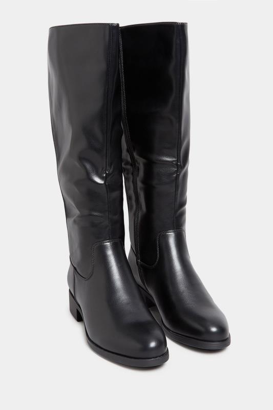 Black Faux Leather Stretch Knee High Boots In Wide E Fit & Extra Wide EEE Fit | Yours Clothing 2