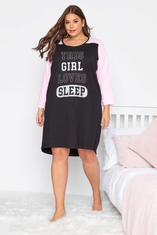 Plus Size Black 'This Girl Loves Sleep' Nightdress | Yours Clothing 5
