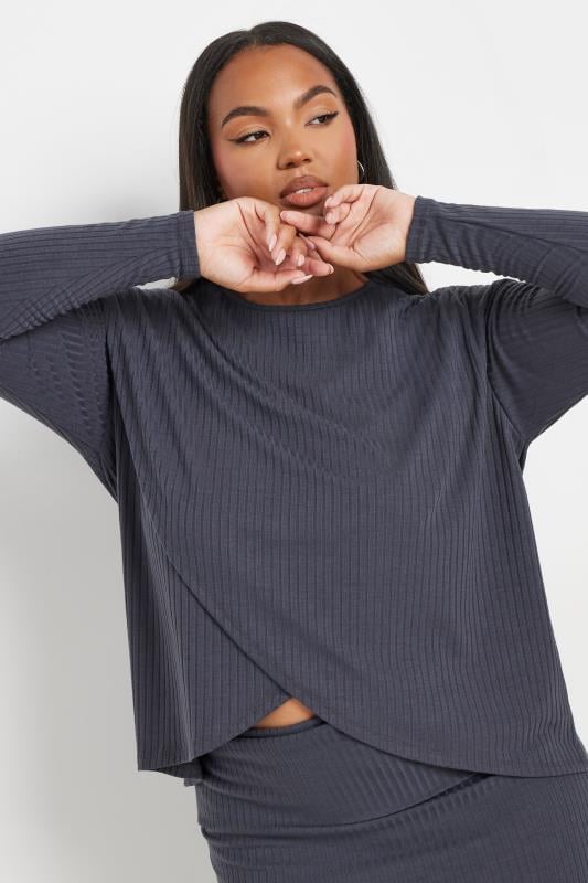 LIMITED COLLECTION Plus Size Grey Ribbed Cross Over Top | Yours Clothing 5