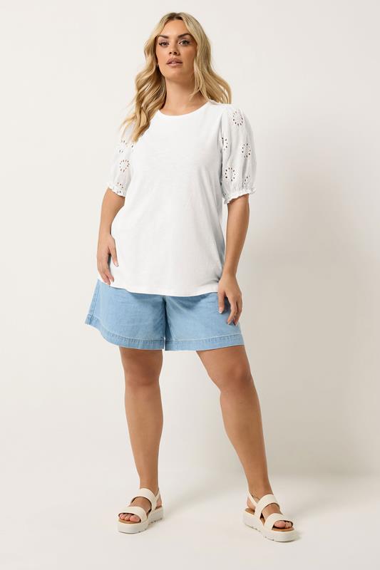YOURS Plus Size White Broiderie Anglaise T-Shirt | Yours Clothing 2