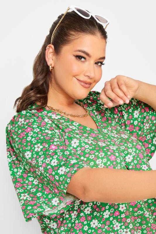 YOURS Curve Plus Size Green Floral Ditsy Top | Yours Clothing  4