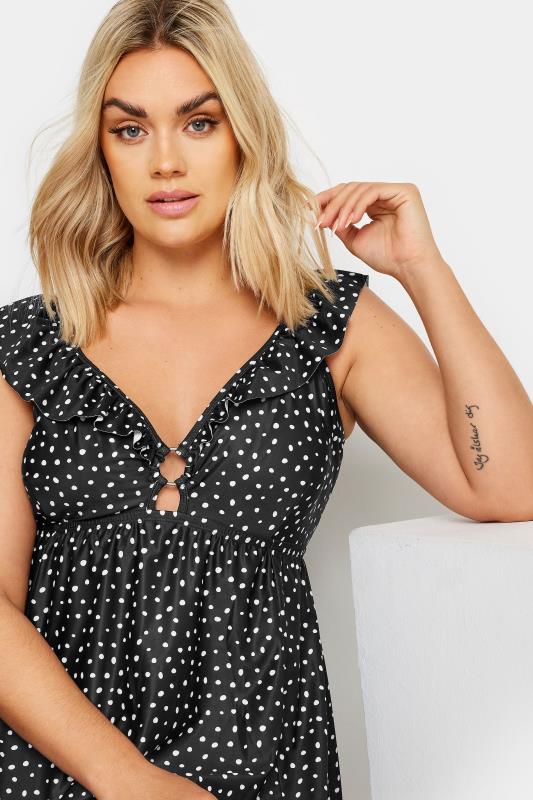 YOURS Plus Size Black Spot Print Frill Swimdress | Yours Clothing 4
