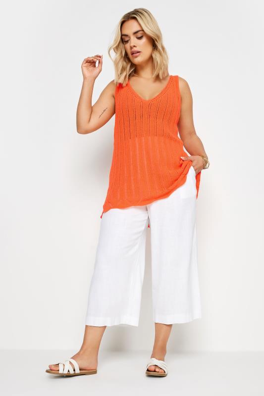YOURS Plus Size Orange Crochet Knitted Vest Top | Yours Clothing 4