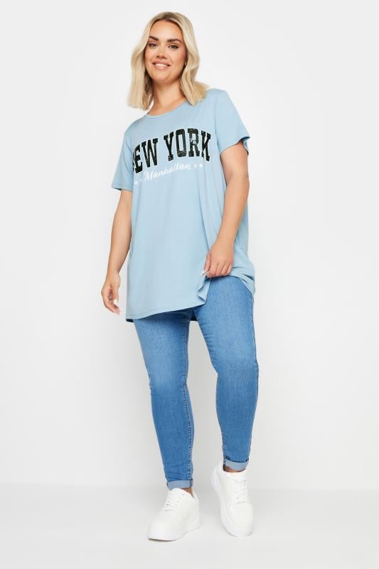 YOURS Plus Size Blue 'New York' Slogan T-Shirt | Yours Clothing  2