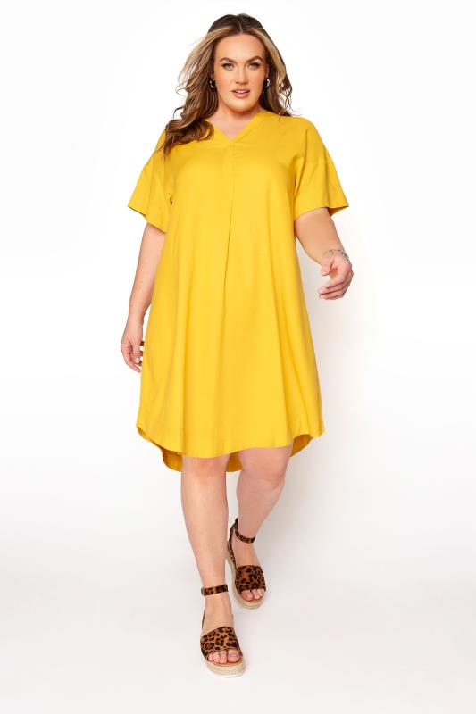 LIMITED COLLECTION Yellow Notch Neck Summer Throw On Dress | Yours Clothing