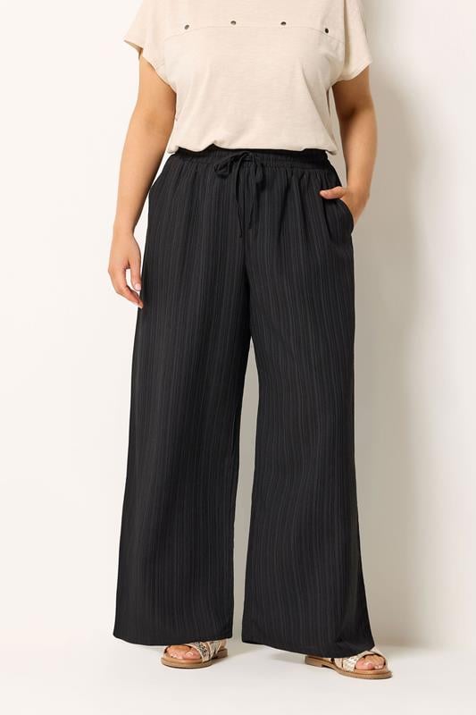 YOURS Plus Size Brown Wide Leg Textured Trousers | Yours Clothing 1