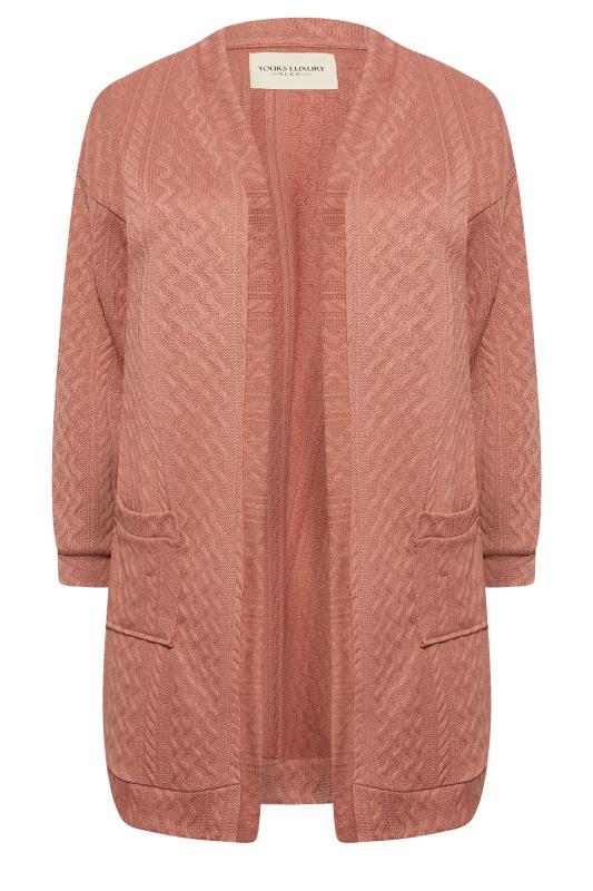 YOURS LUXURY Plus Size Pink Soft Touch Cable Knit Cardigan | Yours Clothing 7