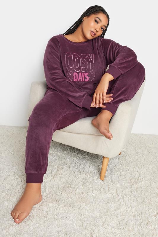 YOURS Plus Size Purple 'Cosy Days' Fleece Lounge Set | Yours Clothing 2