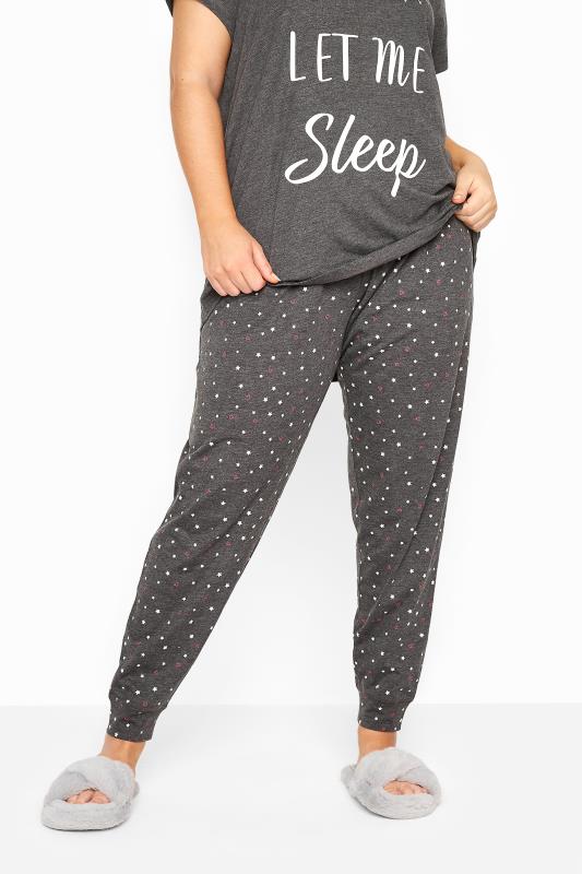 Grey Star Heart Print Pyjama Bottoms Yours Clothing
