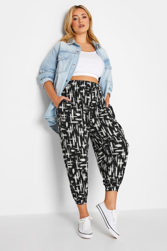 YOURS Curve Black Stripe Cropped Jersey Harem Joggers | Yours Clothing  2