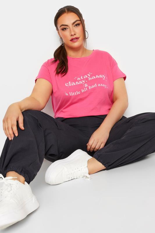 LIMITED COLLECTION Plus Size Pink 'Stay Sassy, Classy' Slogan Print T-Shirt | Yours Clothing 1