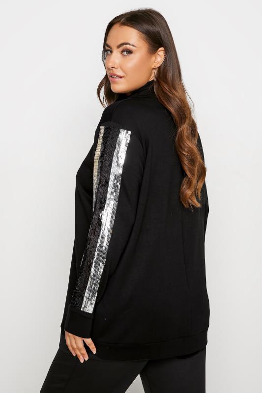 Plus Size Black Sequin Stripe Half Zip Sweatshirt | Yours Clothing 3