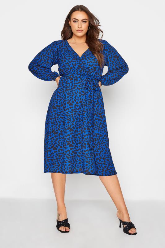 Plus Size  YOURS LONDON Cobalt Blue Leopard Print Wrap Midi Dress