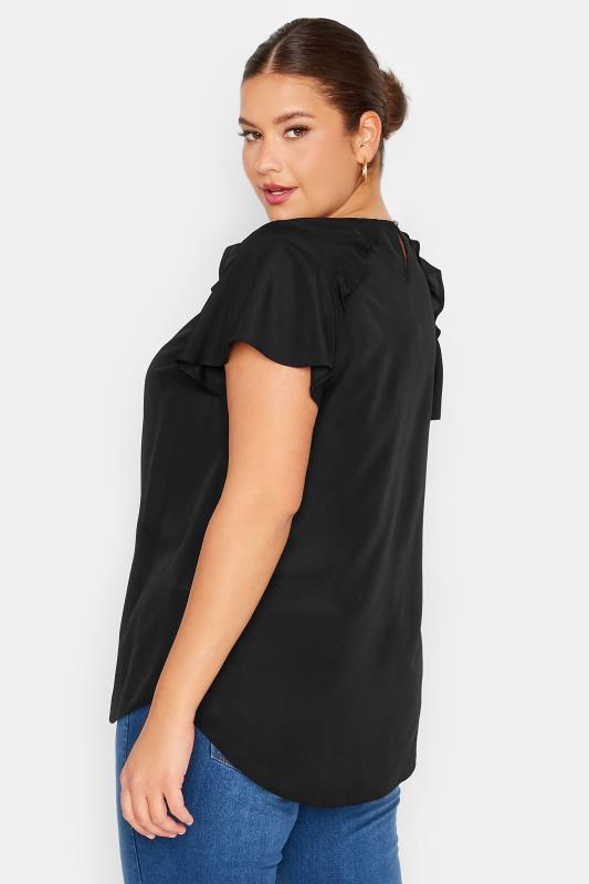 YOURS Plus Size Black Frill Short Sleeve Blouse | Yours Clothing 3