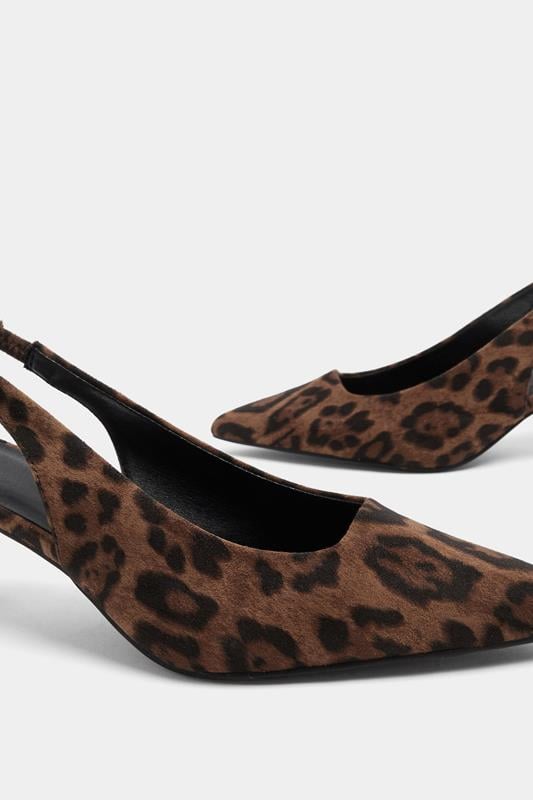 Brown Leopard Faux Suede Sling Back Heels In Wide E Fit | Yours Clothing 5