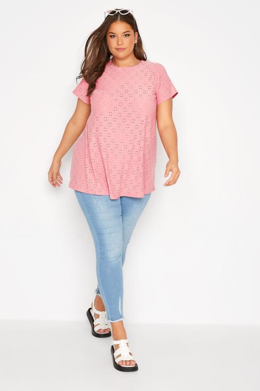 Plus Size Pink Broderie Anglaise Swing Top | Yours Clothing 2
