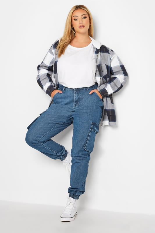 Plus Size Blue Cargo Pocket Jeans | Yours Clothing  2