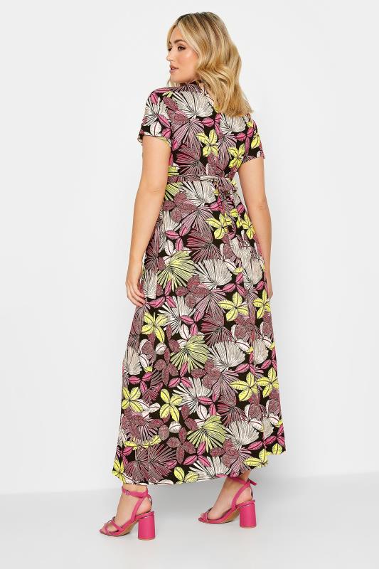 YOURS Plus Size Black & Pink Leaf Print Maxi Dress | Yours Clothing 3