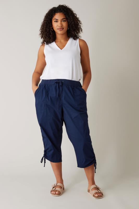 Evans Navy Blue Elasticated Waist Cropped Trousers 2