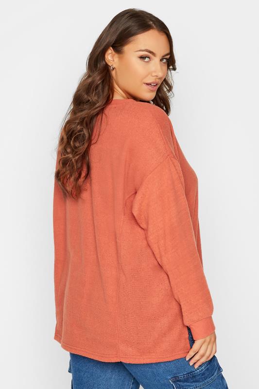 Plus Size Orange V-Neck Soft Touch Fleece Sweatshirt | Yours Clothing 3