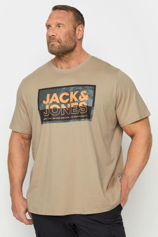 JACK & JONES Big & Tall Brown Square Chest Logo T-Shirt | BadRhino 1