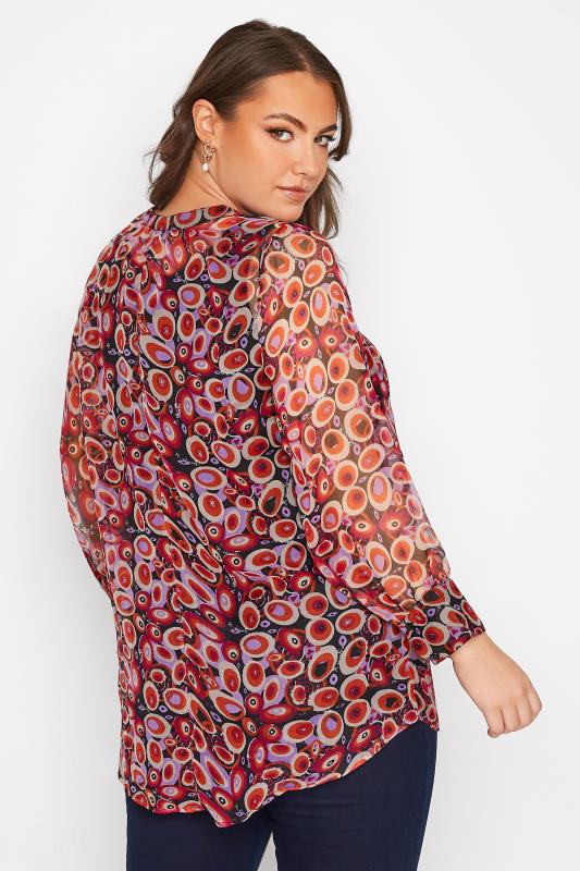 Plus Size Black & Red Retro Swirl Print Balloon Sleeve Shirt | Yours Clothing 3