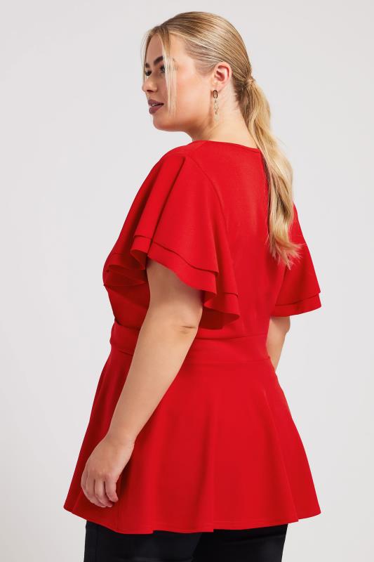 YOURS LONDON Plus Size Red Buckle Detail Peplum Top | Yours Clothing 3