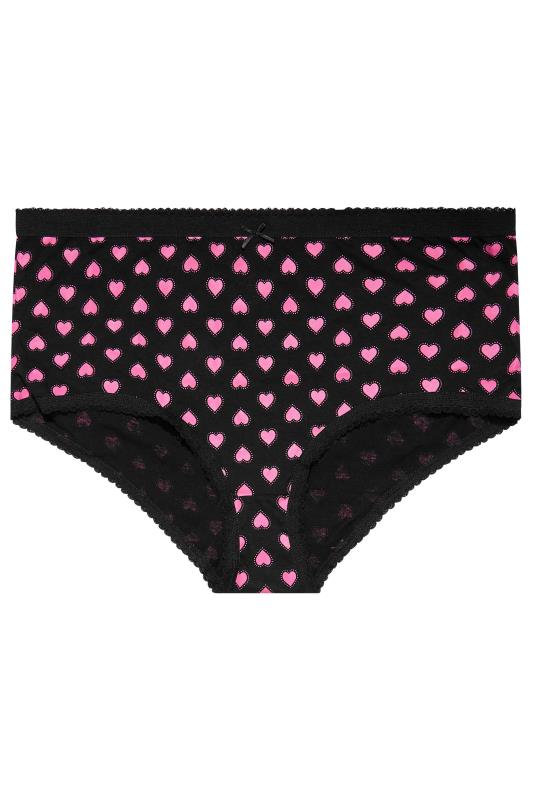 5 PACK Curve Pink & Black Love Heart Full Briefs | Yours Clothing 5