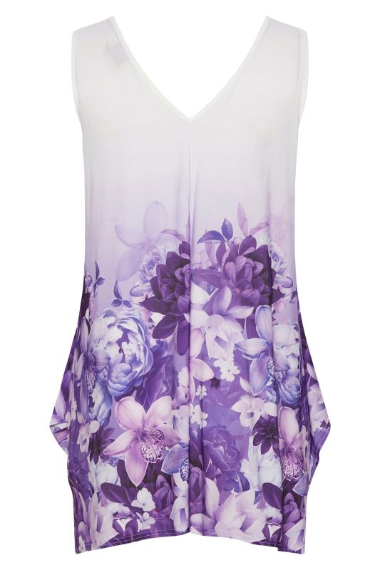 YOURS LONDON Plus Size Purple Floral Hanky Hem Vest Top | Yours Clothing 5