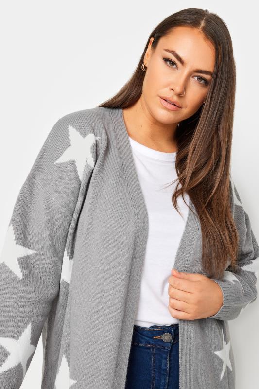 YOURS Plus Size Grey Star Print Longline Cardigan | Yours Clothing 4