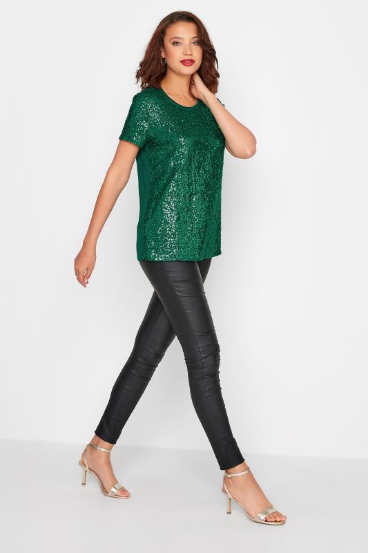 LTS Tall Emerald Green Sequin Embellished Boxy T-Shirt | Long Tall Sally 2