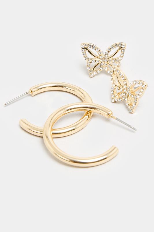 2 PACK Gold Tone Butterfly Stud & Hoop Earring Set | Yours Clothing 4