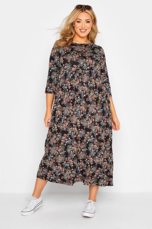 Plus Size Black Floral Maxi Pocket Dress | Yours Clothing 1