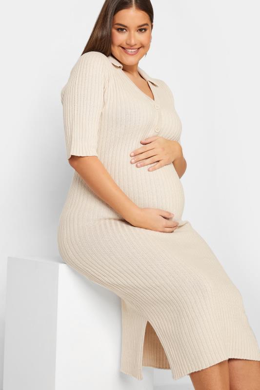LTS Tall Women's Maternity Cream Knitted Midaxi Dress | Long Tall Sally  4