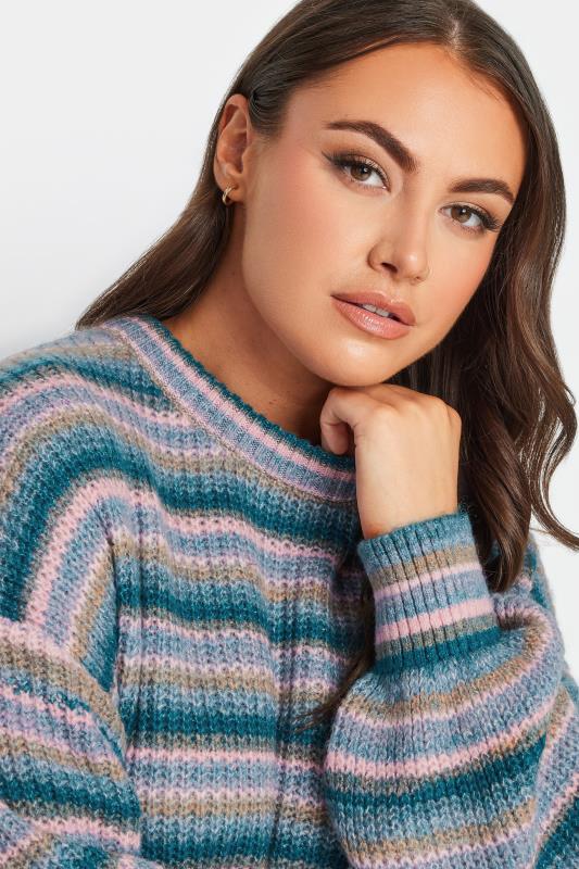 YOURS LUXURY Plus Size Teal Blue Stripe Knitted Jumper | Yours Clothing 4