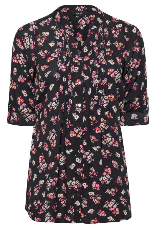 Plus Size Black Floral Print Pintuck Shirt | Yours Clothing 6