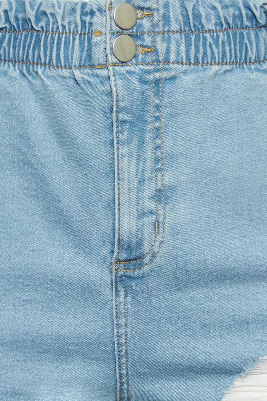 YOURS Plus Size Light Blue Ripped Elasticated Waist Denim Shorts | Yours Clothing 5