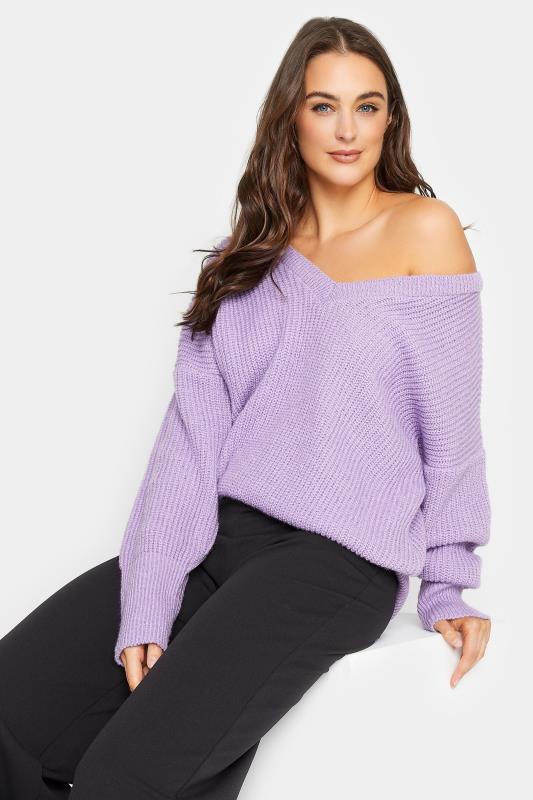 Tall  LTS Tall Lilac Purple V-Neck Knitted Jumper
