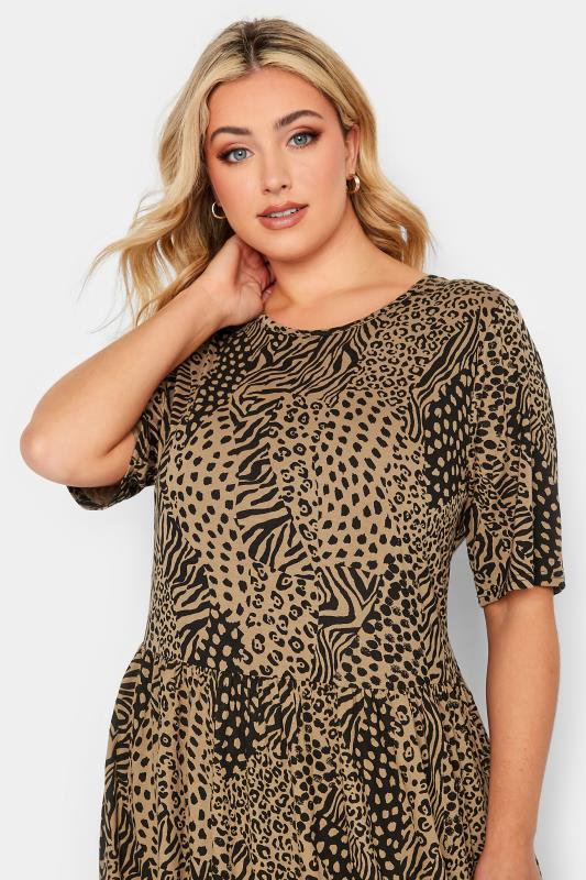 YOURS Plus Size Brown Mixed Animal Print Midi Smock Dress | Yours Clothing 4