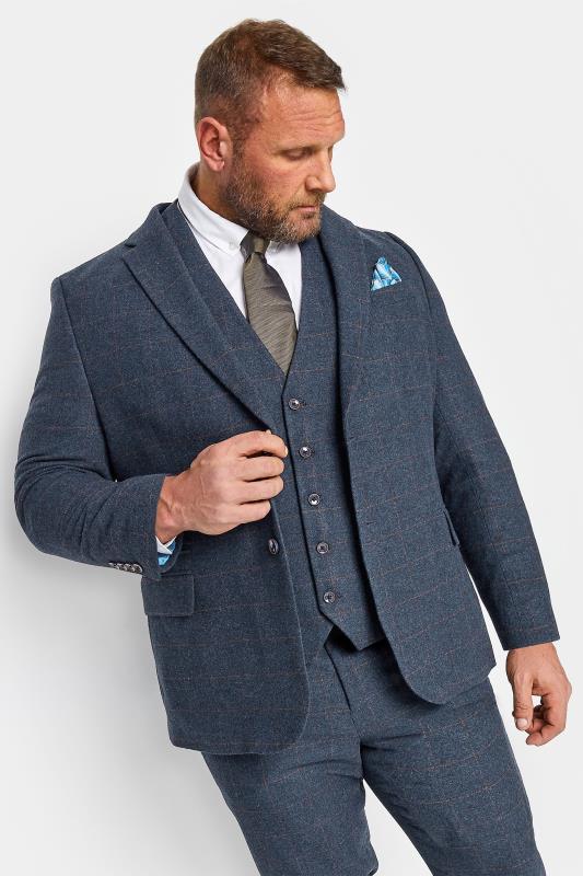 BadRhino Big & Tall Blue Wool Mix Check Suit Waistcoat | BadRhino 3