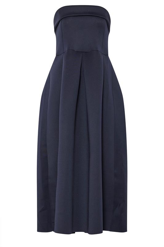 LTS Tall Women's Navy Blue Bandeau  Pleated Detail Midi Dress | Long Tall Sally 5
