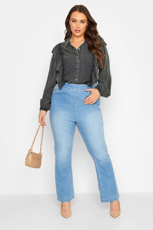 Plus Size LIMITED COLLECTION Charcoal Grey Frill Chambray Shirt | Yours Clothing 2
