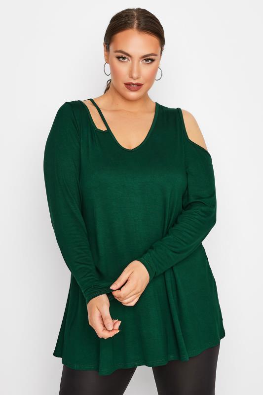 LIMITED COLLECTION Plus Size Forest Green Cut Out Detail Top | Yours Clothing 1