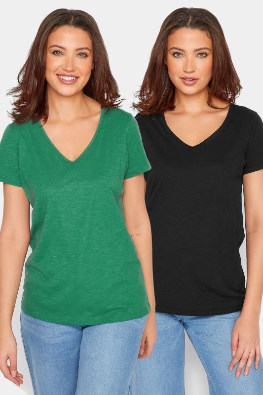 LTS Tall 2 PACK Green & Black V-Neck T-Shirts | Long Tall Sally  1