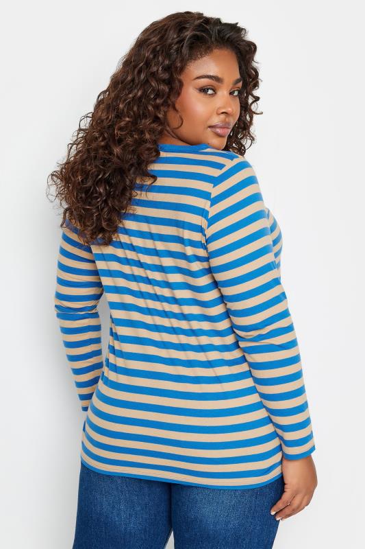 YOURS Curve Blue Stripe Long Sleeve T-Shirt | Yours Clothing 3