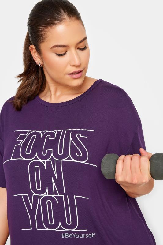 YOURS ACTIVE Plus Size Purple 'Focus On You' Slogan Top | Yours Clothing 5