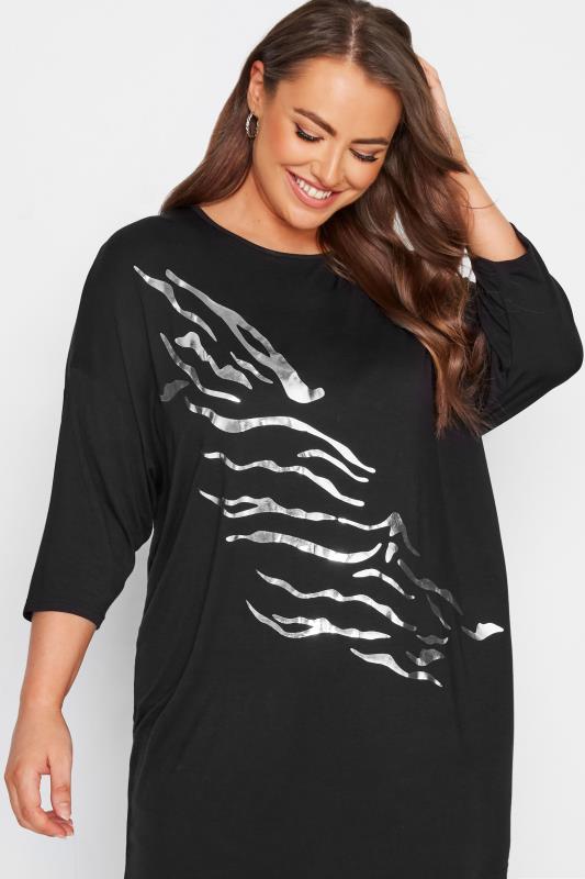 Plus Size Black Foil Tiger Print Oversized T-Shirt | Yours Clothing 4