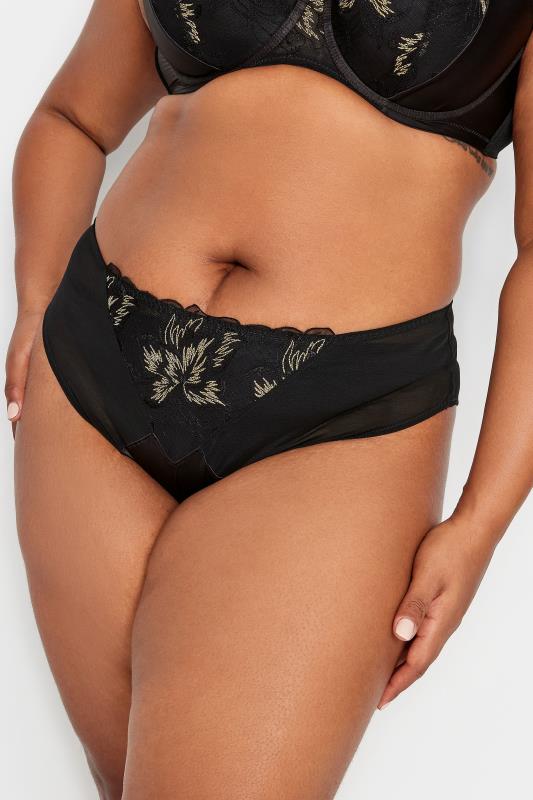 YOURS Plus Size Black Lace Embroidered Front Briefs | Yours Clothing 2